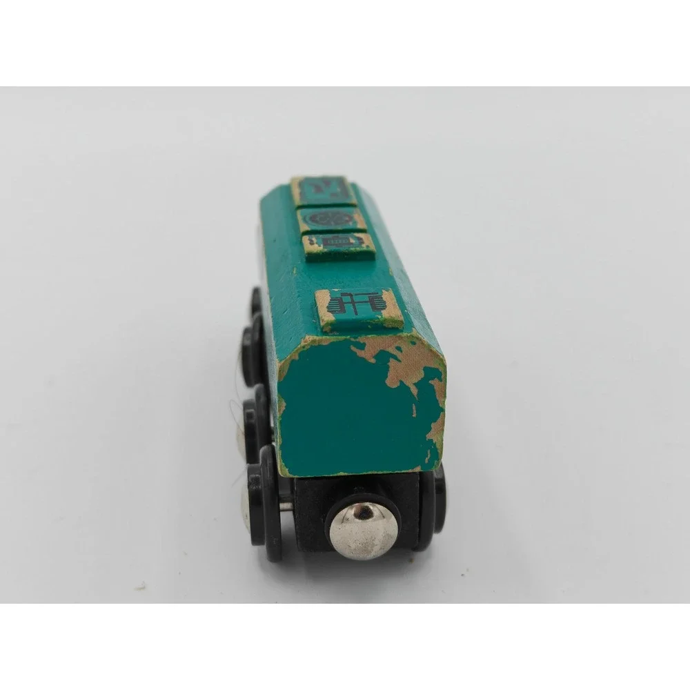 Vintage Style Wooden Diesel‎ Locomotive Train Engine 1208 Teal Yellow Magnetic